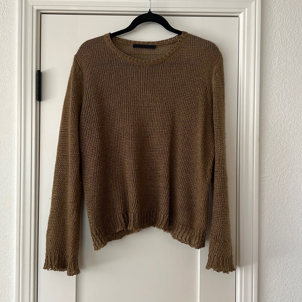 Jenni Kayne loose-knit linen crewneck in brown, size M